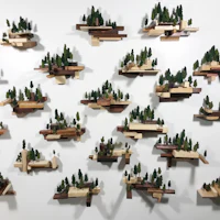 Nature sculpture by Ryan Weiss of Loamworks | Floating Landscapes made of found wood, twigs, fiber